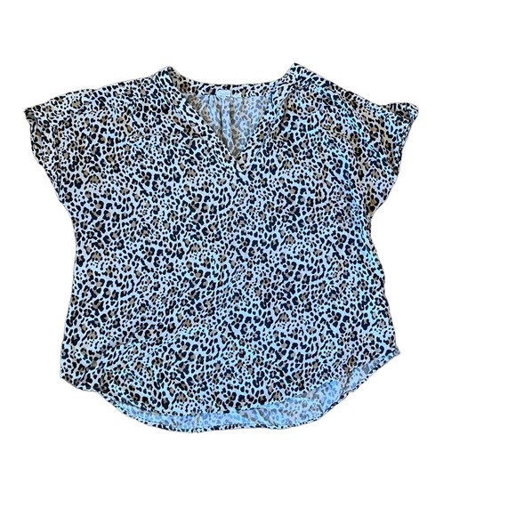 Women's GAP V Neck Cheetah Print Short‎ Sleeved Blouse SZ XL - Picture 1 of 4